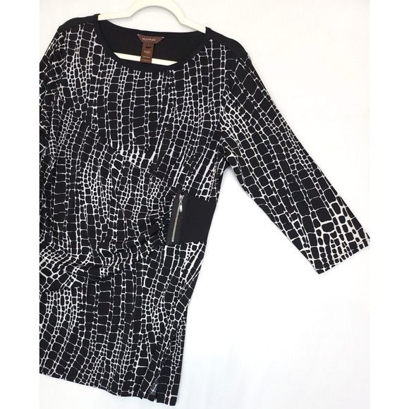 Multiples Tunic Top Ruched Side Zip Accent Women L Scoop Neck 3/4 Sleeve Black - Picture 8 of 11
